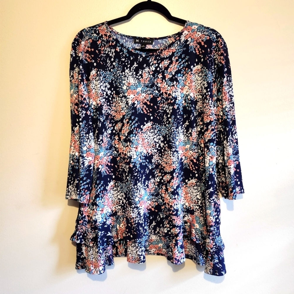 *4 for $20* Elegant Floral Navy Top by N Touch